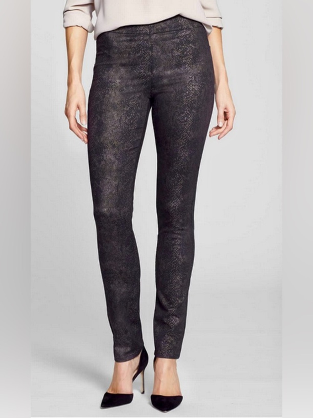 New NYDJ Evie Metallic Snakeskin Python Print Slimming Pull On Stretch Leggings